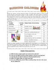 English Worksheet: BURNING CALORIES