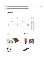 English Worksheet: Toys crossword