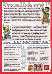 English Worksheet: Oliver and Polly watch TV