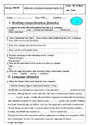 English Worksheet:  9 th year end-of-term English test N3