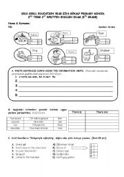 English Worksheet:  exam 5th grade.. according to spot on coursebook