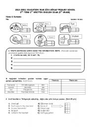 English Worksheet:  exam 5th grade.. according to spot on coursebook