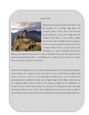 English Worksheet: Wonder of the World 7 ( Machu Picchu)