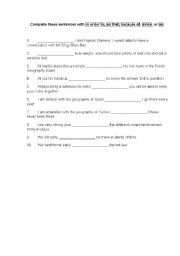 English Worksheet: in order to, so that, because of, since, as