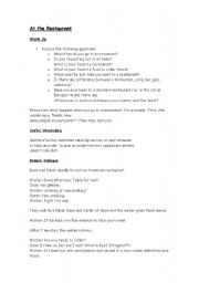 English Worksheet: At the restaurant