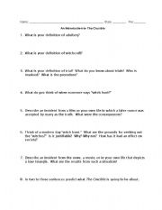 English Worksheet: The Crucible: Pre-Reading Discussion Questions