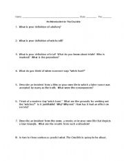 English worksheet: The Crucible: Pre-Reading Discussion Questions