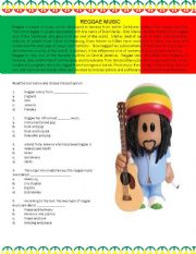 English Worksheet: Reading about reggae music and famous BOB!!!