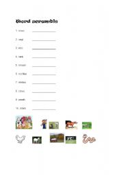 English Worksheet: Farm animal word scramble