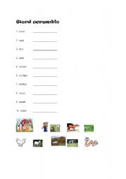 English worksheet: Farm animal word scramble