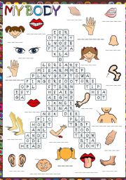 English Worksheet: My body - wordsearch (B&W included)