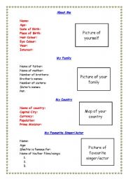 English worksheet: All about me