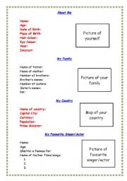 English Worksheet: All about me