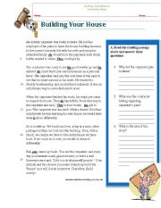 English Worksheet: reading comprehension worksheet (Building a House, wise story)