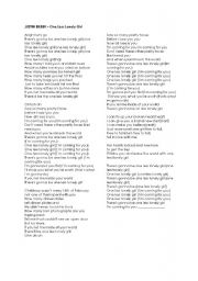 English Worksheet: Justin Bieber - Song lyrics One less lonely girl