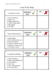 English Worksheet: Have you ... yet? Yes, I have already/just ... / No, I havent ... yet. Editable cards