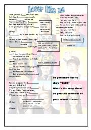 English Worksheet: SONG --> Loser like me - GLEE