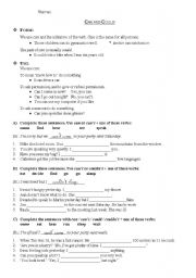English Worksheet: can and could