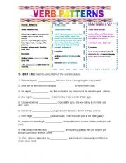 English Worksheet: VERB PATTERNS