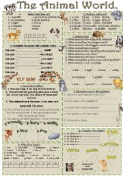 English Worksheet: THE ANIMAL WORLD. Different activites.