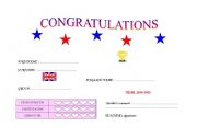 English Worksheet: End of the year certificate
