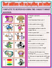 English Worksheet: Short additions-so-too-either-neither