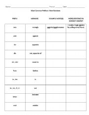 English worksheet: Most Common Prefixes: Worksheet