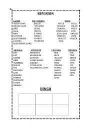 English worksheet: Bingo revision
