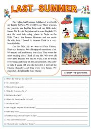 English Worksheet: LAST SUMMER (READING AND COMPREHENSION)