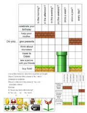 English Worksheet: Super Mario Battleship Game - Do you...Verb...Time (Simple Present Tense)