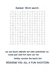 English Worksheet: Summer word search