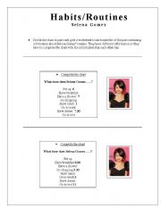 English worksheet: Habits/Routines (Selena Gomez)