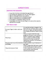 English Worksheet: Superstitions
