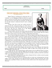 reading comprehension worksheet (Harriet Tubman)