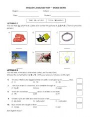 English worksheet: exam for grade 7
