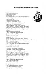 English worksheet: Grenade Bruno Mars