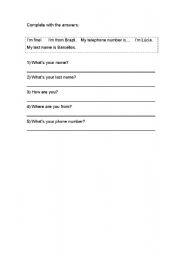 English Worksheet: common questions