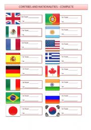 English Worksheet: Countries and Nationalities Worksheet