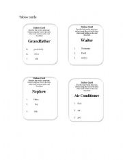 English Worksheet: Taboo cards 