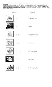 English Worksheet: Holidays and Celebrations 