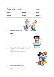 Personality Adjectives Worksheet (Part One)