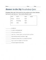 English Worksheet: Banner In The Sky ~ Vocabulary Quiz