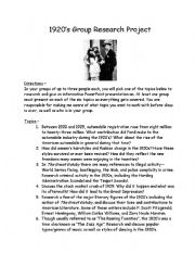 English Worksheet: The Roaring 1920s: Group Research Project