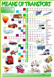 English Worksheet: Means of transport - crossword (B&W + KEY included)