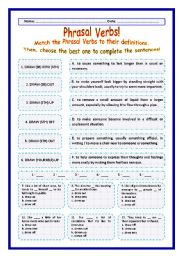 > Phrasal Verbs Practice 25! > --*-- Definitions + Exercise --*-- BW Included --*-- Fully Editable With Key!