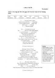 English worksheet: A Day in the life - Song by The Beatles