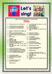 English Worksheet: > Glee Series: Season 2! > Songs For Class! S02E13 *.* Three Songs *.* Fully Editable With Key! *.* Part 1/2