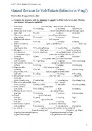 English Worksheet: Verb Patterns (Gerund & Infinitive) Revision [Multiple Choice] + Answer Key