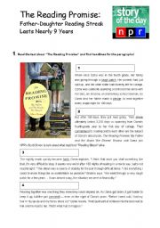 English Worksheet: The Reading Promise between a Father and a Daughter - Reading Comprehension - Intermediate Students