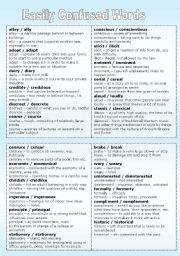 English Worksheet: Confusable pairs of words